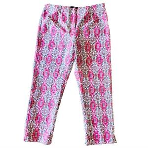 Investments Size 6 Cotton/Spandex Pink Print Ankle Trousers